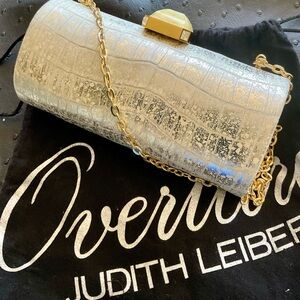 Judith Leiber Silver Clutch with Gold Chain